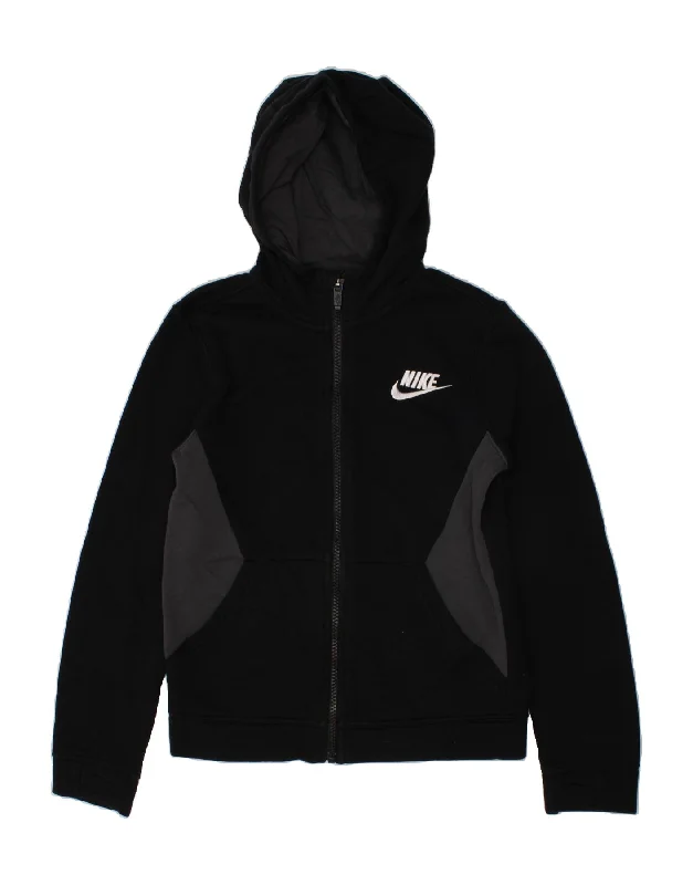 NIKE Boys Graphic Zip Hoodie Sweater 8-9 Years Small Black Colourblock