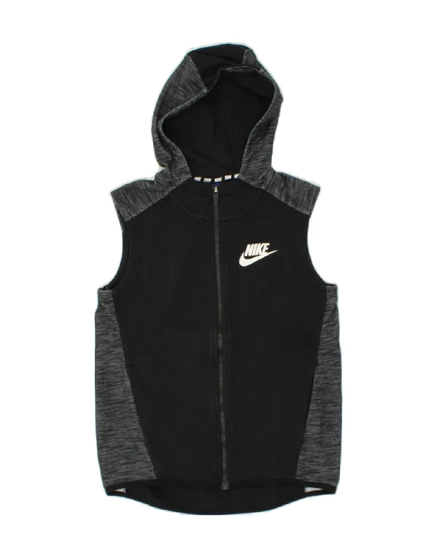 NIKE Boys Sleeveless Zip Hoodie Sweater 10-11 Years Medium Black Hoodie with Earth Tones Natural Calm NIKE Boys Sleeveless Zip Hoodie Sweater 10-11 Years Medium Black Hoodie with Earth Tones Natural Calm