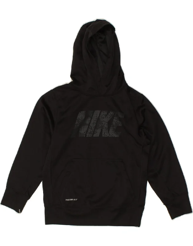 NIKE Boys Therma-Fit Graphic Hoodie Jumper 8-9 Years Small  Black