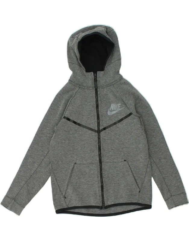 NIKE Boys Zip Hoodie Sweater 10-11 Years Medium Grey Cotton