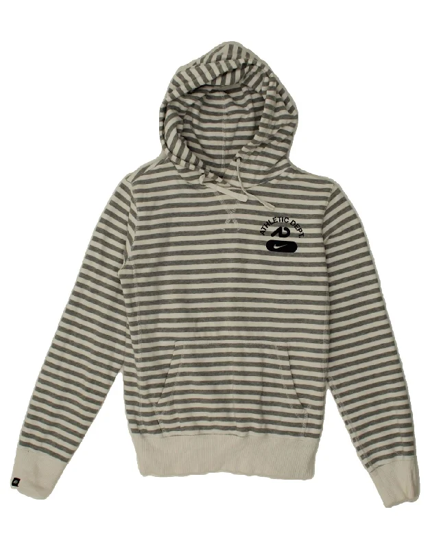 NIKE Womens Athletic Dept Hoodie Jumper UK 6 XS Grey Striped