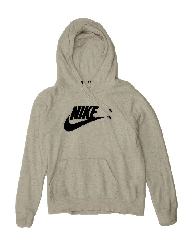 NIKE Womens Oversized Graphic Hoodie Jumper UK 10 Small Grey Flecked