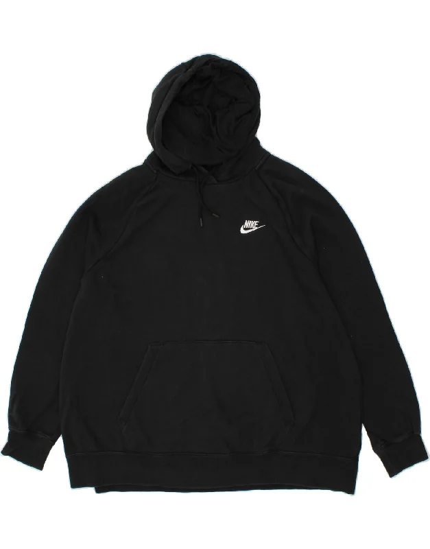 NIKE Womens Oversized Hoodie Jumper UK 18 XL Black Cotton Hoodie with Hem Patch Decorative Personalized NIKE Womens Oversized Hoodie Jumper UK 18 XL Black Cotton Hoodie with Hem Patch Decorative Personalized