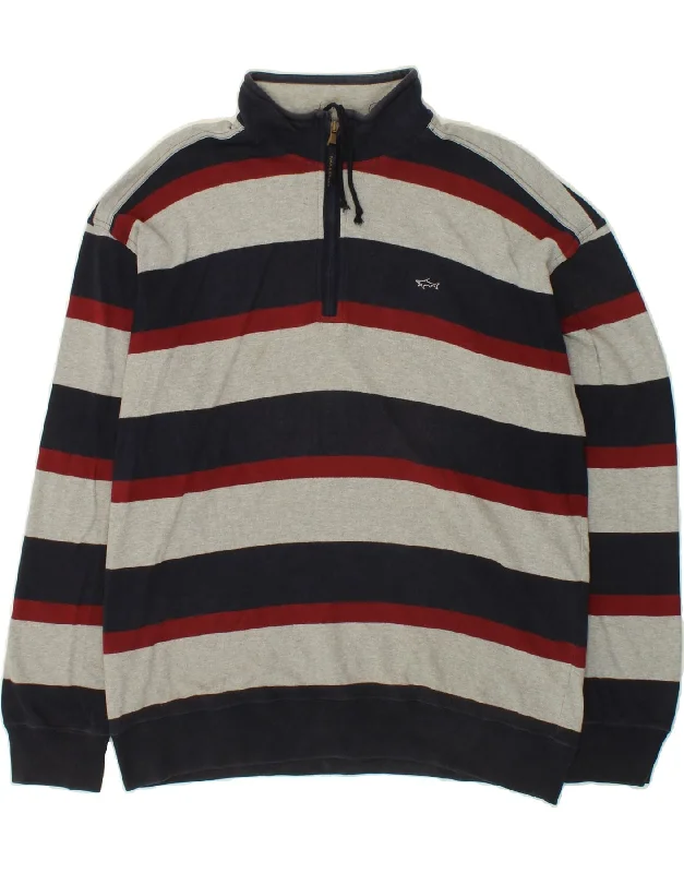 PAUL & SHARK Mens Zip Neck Sweatshirt Jumper XL Grey Striped Cotton Hoodie with Drop Shoulder Relaxed Streetwear PAUL & SHARK Mens Zip Neck Sweatshirt Jumper XL Grey Striped Cotton Hoodie with Drop Shoulder Relaxed Streetwear