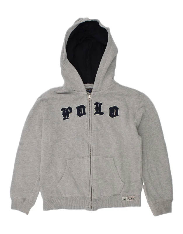 POLO RALPH LAUREN Boys Graphic Zip Hoodie Sweater 6-7 Years Grey Cotton