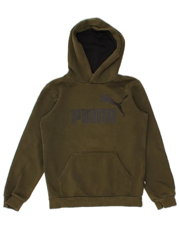 PUMA Boys Graphic Hoodie Jumper 11-12 Years Khaki