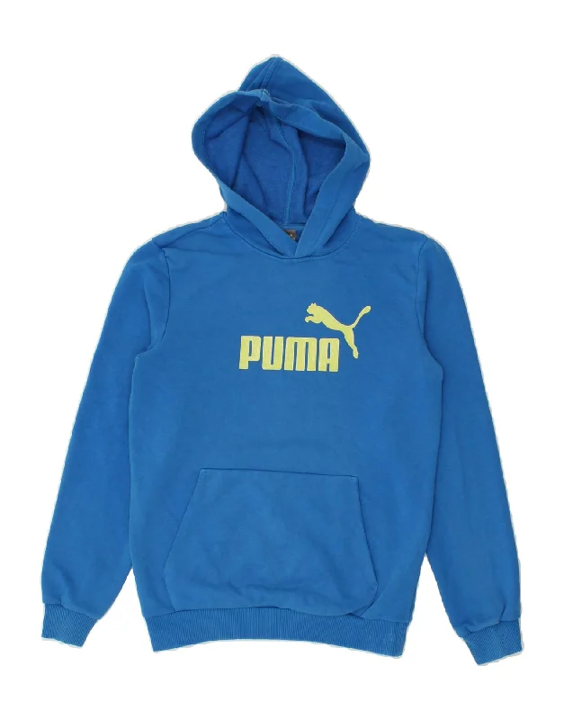 PUMA Boys Graphic Hoodie Jumper 13-14 Years Blue Cotton