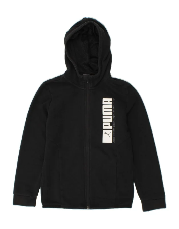 PUMA Boys Graphic Zip Hoodie Sweater 11-12 Years Black Cotton Hoodie with Raw Hem Edgy Unfinished PUMA Boys Graphic Zip Hoodie Sweater 11-12 Years Black Cotton Hoodie with Raw Hem Edgy Unfinished