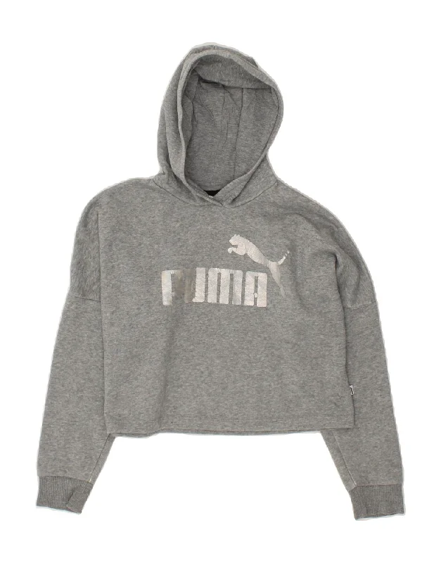 PUMA Girls Crop Graphic Hoodie Jumper 11-12 Years Grey