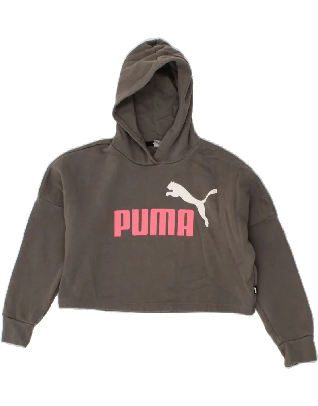 PUMA Girls Oversized Graphic Hoodie Jumper 9-10 Years Grey Cotton Hoodie with Color Block Contrast Stylish PUMA Girls Oversized Graphic Hoodie Jumper 9-10 Years Grey Cotton Hoodie with Color Block Contrast Stylish