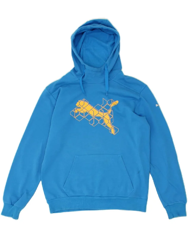 PUMA Mens Graphic Hoodie Jumper Medium Blue Cotton Hoodie with Belted Waist Structured Tailored PUMA Mens Graphic Hoodie Jumper Medium Blue Cotton Hoodie with Belted Waist Structured Tailored