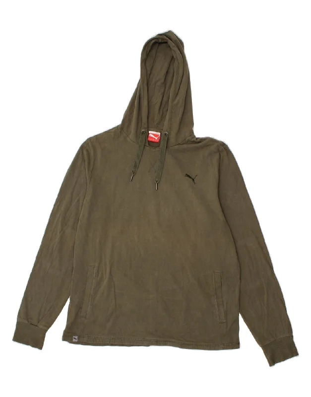 PUMA Mens Hoodie Jumper XL Khaki Cotton Hoodie with Lining Warm Insulated