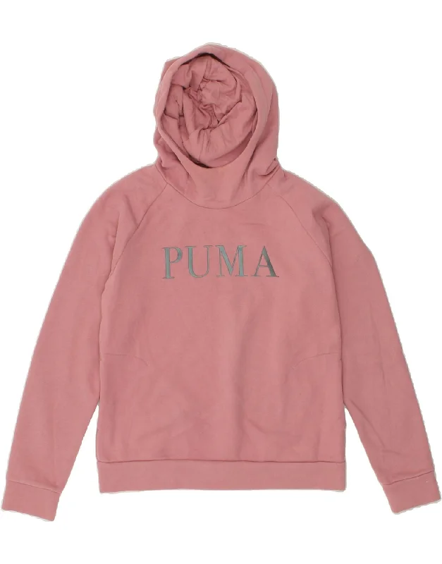 PUMA Womens Graphic Hoodie Jumper UK 14 Medium Pink Cotton