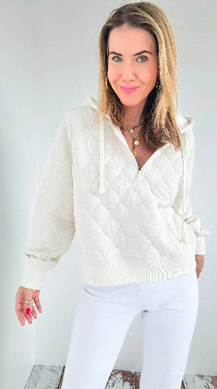 Quilted Hoodie Jacket- Bone Anorak Shell Jacket Lightweight Jacket