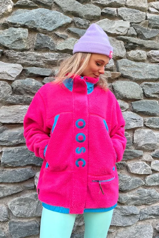 Sherpa Fleece Jacket Pink / Blue - Women's Fleece Fabric Down Fabric Feather Fabric