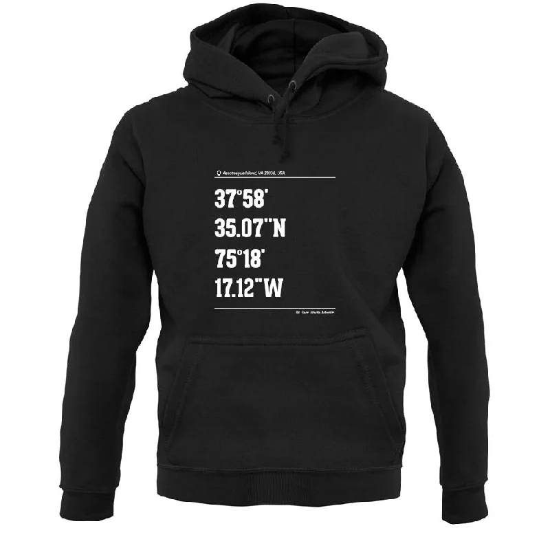 Surfing Coordinates Assateague Island Unisex Hoodie