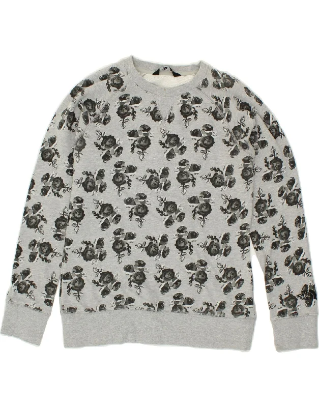 THE NORTH FACE Womens Sweatshirt Jumper UK 10 Small Grey Floral Cotton Hoodie with Toggle Buttons Decorative Unique THE NORTH FACE Womens Sweatshirt Jumper UK 10 Small Grey Floral Cotton Hoodie with Toggle Buttons Decorative Unique