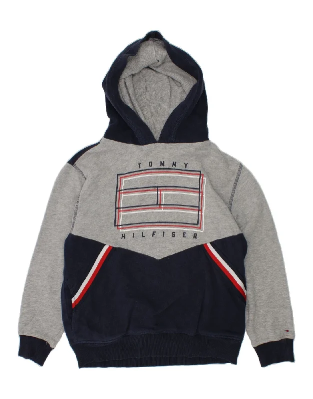 TOMMY HILFIGER Boys Graphic Hoodie Jumper 8-9 Years Small Navy Blue