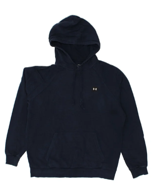 UNDER ARMOUR Mens Cold Gear Hoodie Jumper Large Navy Blue Cotton