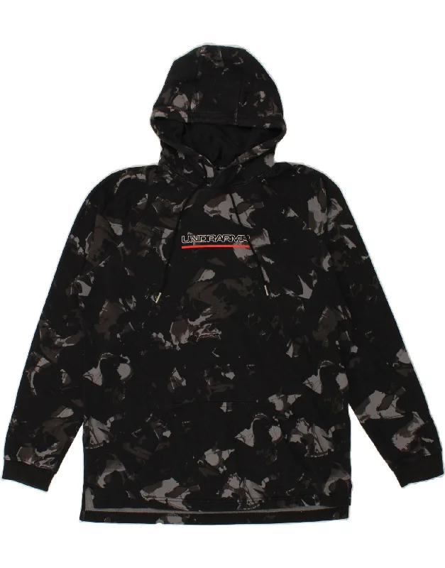 UNDER ARMOUR Mens Graphic Hoodie Jumper Large Black Camouflage Cotton Hoodie with Bell Sleeves Flared Feminine