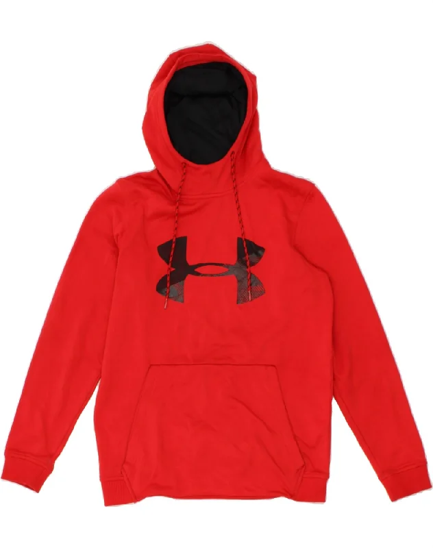 UNDER ARMOUR Mens Graphic Hoodie Jumper Small Red Polyester Hoodie with High Neck Warm Protective UNDER ARMOUR Mens Graphic Hoodie Jumper Small Red Polyester Hoodie with High Neck Warm Protective