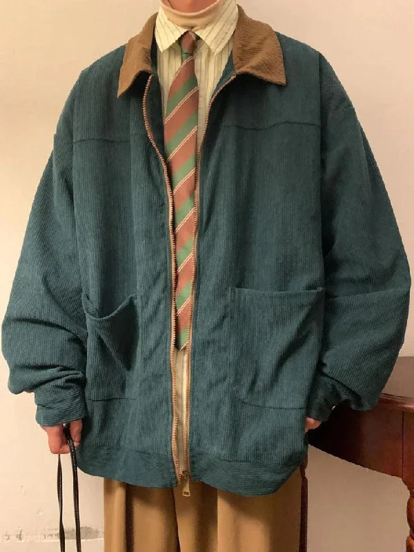 Vintage Corduroy Contrast Color Jacket Print Jacket Jacquard Jacket Embroidered Jacket