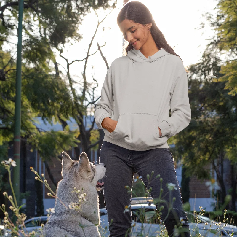 Women Grey Solid Loose-fit Hoodie Hoodie with Bell Sleeves Flared Feminine