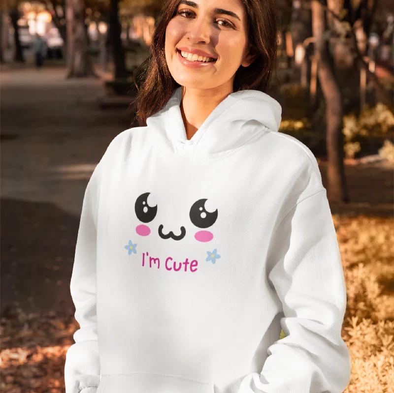 Women White Hoodie I'm Cute Hoodie with Tie-Dye Psychedelic Retro