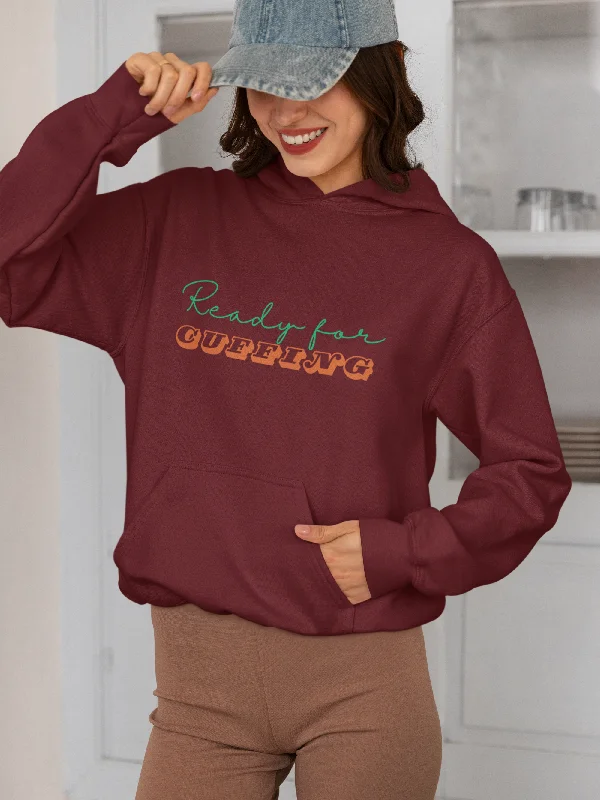 Women Maroon Hoodie Ready for Cuffing Hoodie with Monochrome Minimalist Simple