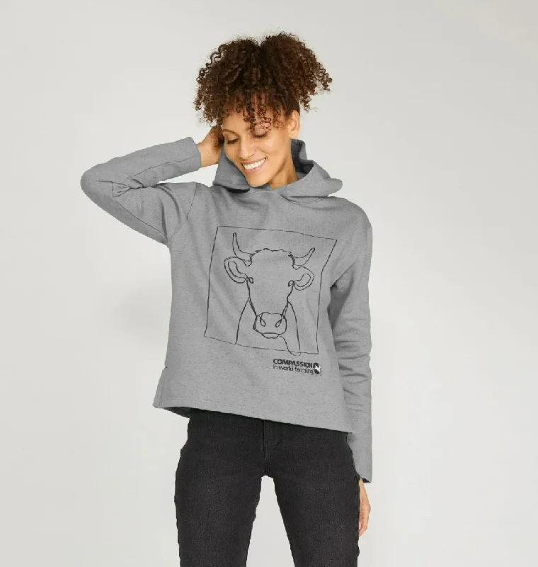 Women's Cow Relaxed Fit Hoodie Hoodie with Button Placket Classic Preppy