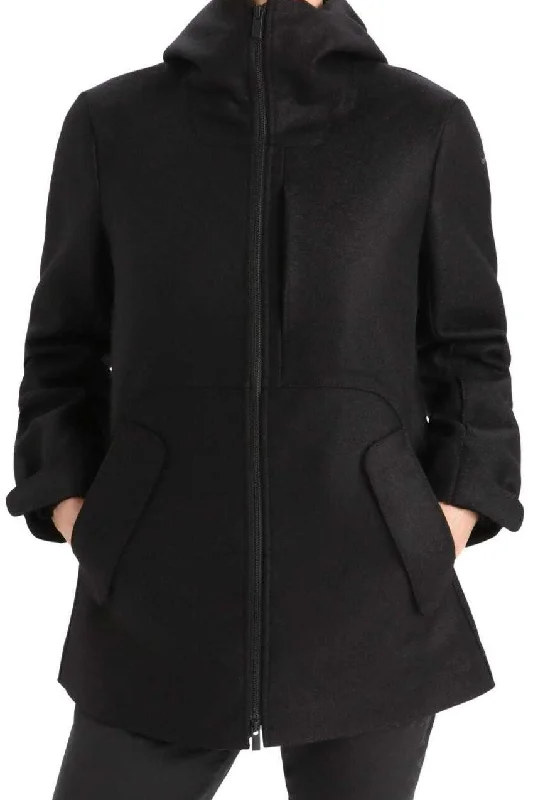 Womens Felted Merino Hooded Jacket - Black Zippered Jacket Buttoned Jacket Snapped Jacket Womens Felted Merino Hooded Jacket - Black Zippered Jacket Buttoned Jacket Snapped Jacket