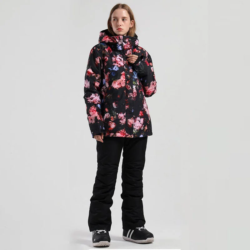 Women's SMN Flower Bloom Colorful Print Winter Snow Jacket & Pants Set Hooded Jacket Caped Jacket Shawl Collar Jacket Women's SMN Flower Bloom Colorful Print Winter Snow Jacket & Pants Set Hooded Jacket Caped Jacket Shawl Collar Jacket