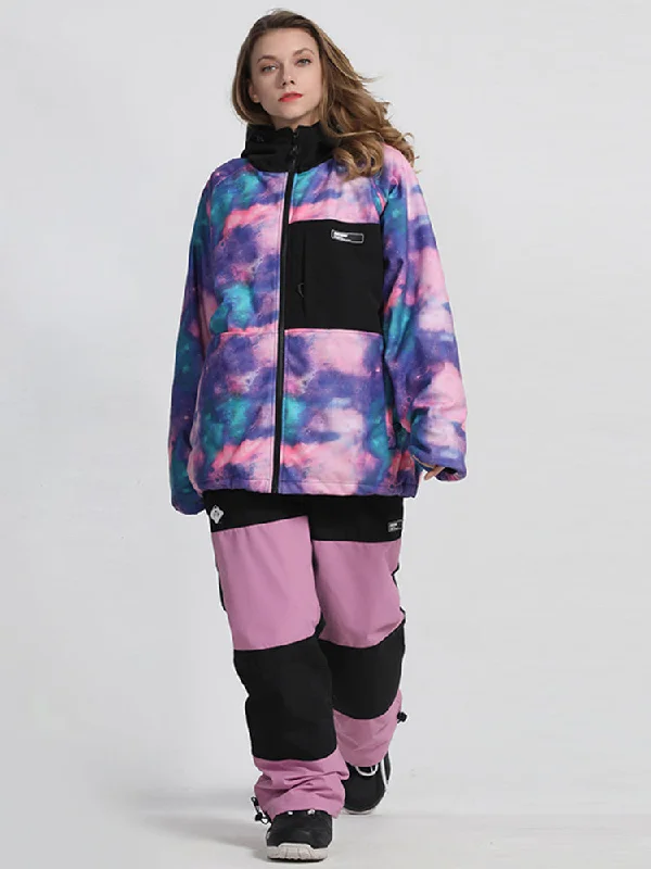 Gsou Snow Women's Sunburst Glimmer Snow Jacket & Pants Set Notch Collar Peter Pan Collar Cowl Neck