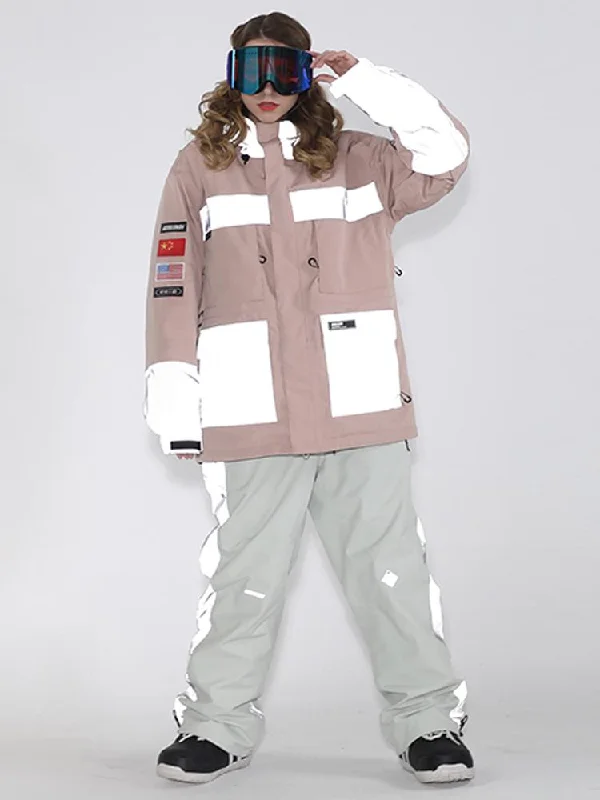 Women's Unisex Gsou Snow Venture Neon Glimmer Snow Jacket & Pants Set Belted Jacket Elasticated Jacket Padded Jacket