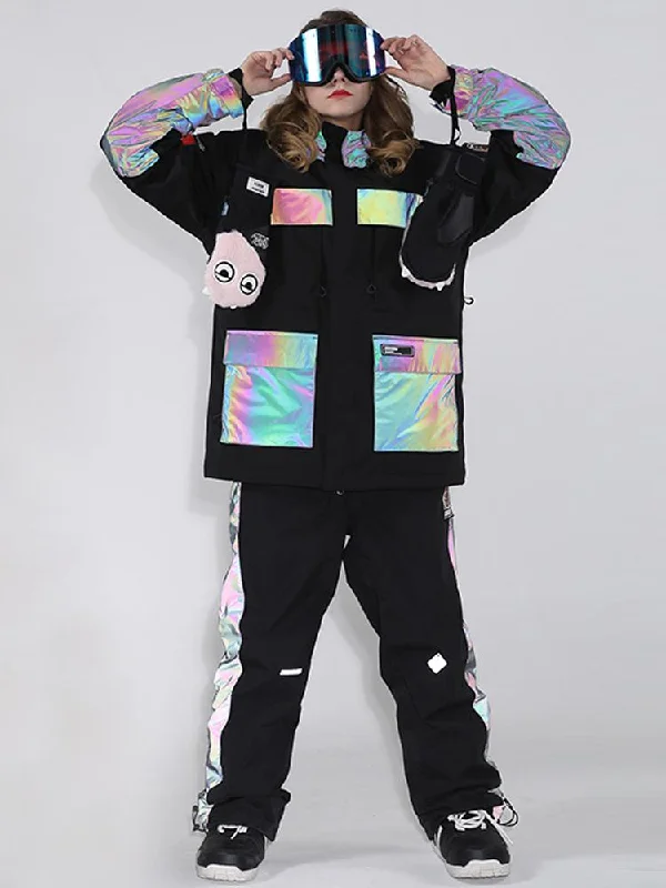 Women's Unisex Gsou Snow Venture Neon Glimmer Snow Jacket & Pants Set Snapped Jacket Toggled Jacket Drawstring Jacket