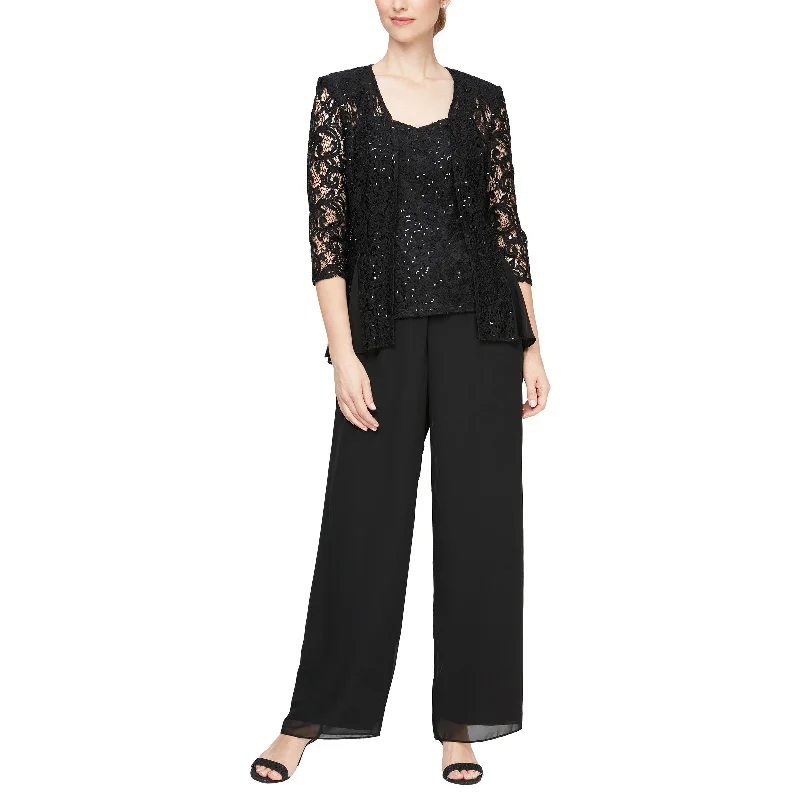 Alex Evenings 81122538 Long Sleeveless Three Piece Set Jacket Pant Suit Tiered Jacket Buttoned Jacket Zippered Jacket Alex Evenings 81122538 Long Sleeveless Three Piece Set Jacket Pant Suit Tiered Jacket Buttoned Jacket Zippered Jacket