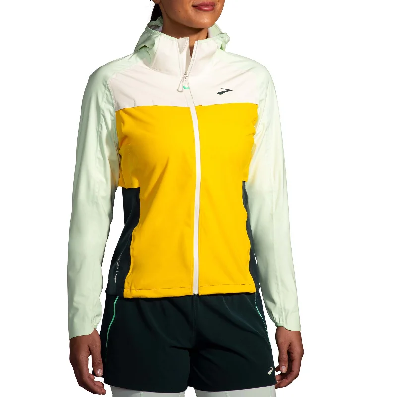 Brooks | Women's High Point Waterproof Jacket - Lemon/Ecru/Glacier Green