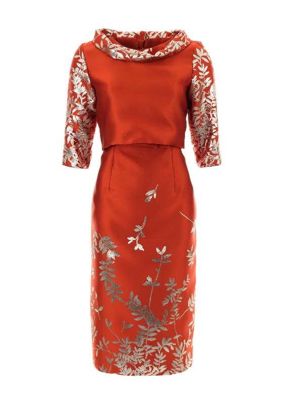 Fely Campo Metallic Leaf Dress & Jacket, Burnt Orange Cotton Fabric Linen Fabric Terry Fabric Fely Campo Metallic Leaf Dress & Jacket, Burnt Orange Cotton Fabric Linen Fabric Terry Fabric