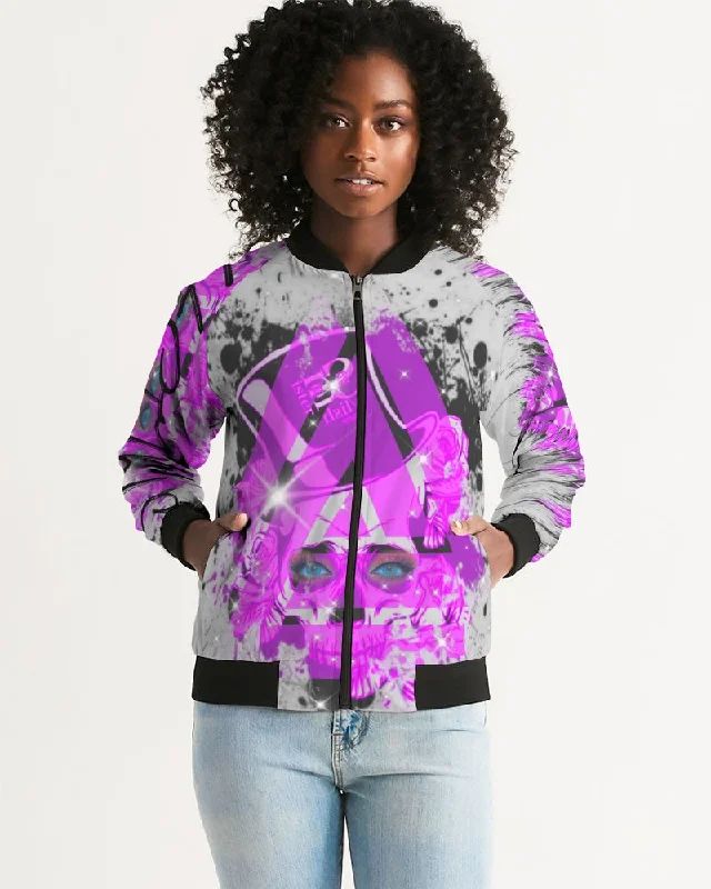 Fly Ma " Eyes don't lie " Women's All-Over Print Bomber Jacket Faux Fur Fabric Real Fur Fabric Shearling Fabric Fly Ma " Eyes don't lie " Women's All-Over Print Bomber Jacket Faux Fur Fabric Real Fur Fabric Shearling Fabric