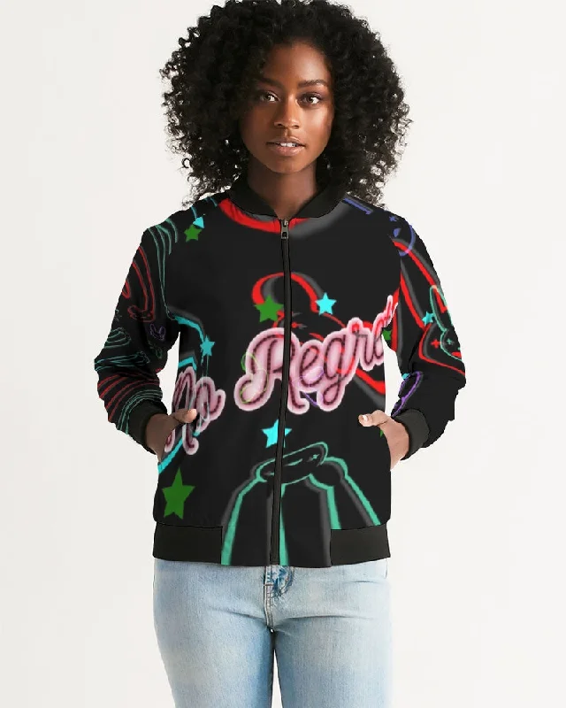 Fly Ma " No Regrets Stripes " Women's All-Over Print Bomber Jacket Knit Fabric Woven Fabric Fleece Fabric