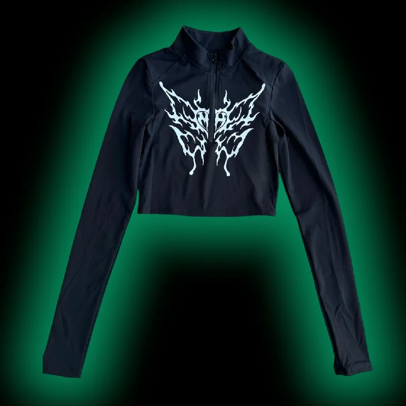IRON BUTTERFLY - BLACK HALF ZIP CROP JACKET Knit Jacket Woven Jacket Fleece Jacket