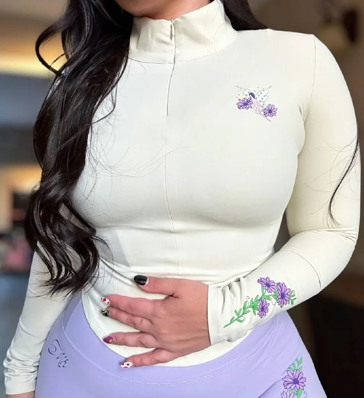 PURPLE FAIRY -HALF ZIP JACKET One-Shoulder Jacket Off-the-Shoulder Jacket Asymmetrical Jacket