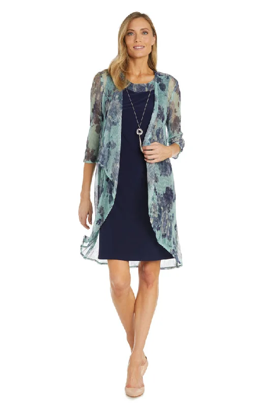 R&M Richards 1087 Mother of the Bride Short Printed Jacket Dress Notch Collar Peter Pan Collar Cowl Neck
