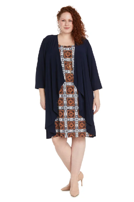 R&M Richards 1347W Plus Size Short Jacket Dress Zippered Front Buttoned Front Snap Front