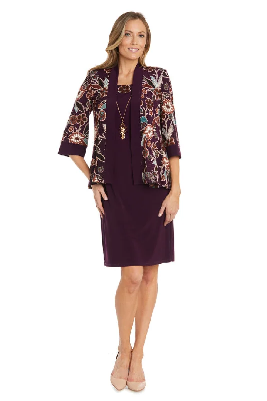 R&M Richards 1389 Mother of the Bride Short Printed Jacket Dress Front Pockets Side Pockets Patch Pockets
