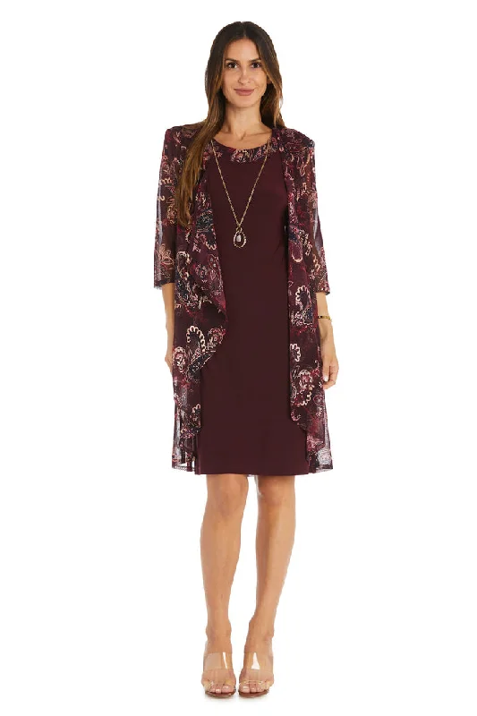 R&M Richards 1557 Short Mother of the Bride Printed Jacket Dress Welt Pockets Slit Pockets Flap Pockets