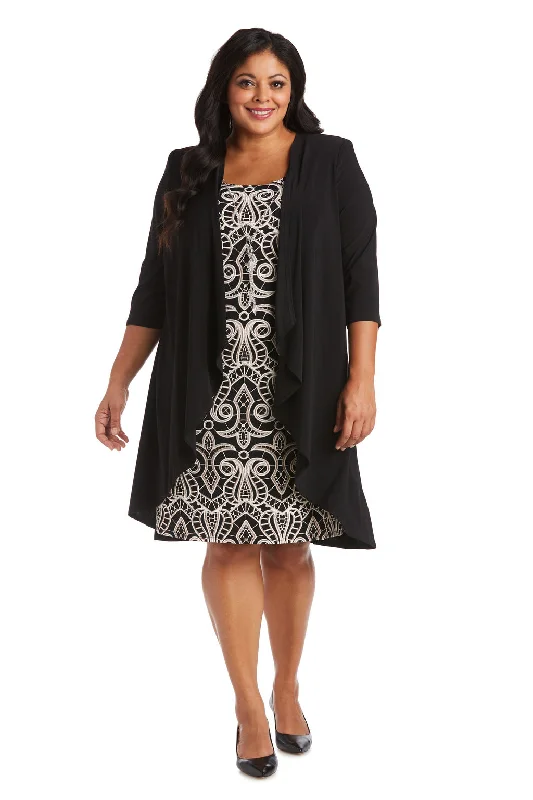 R&M Richards 5798W Short Printed Plus Size Dress Jacket Set Wool Fabric Cashmere Fabric Tweed Fabric