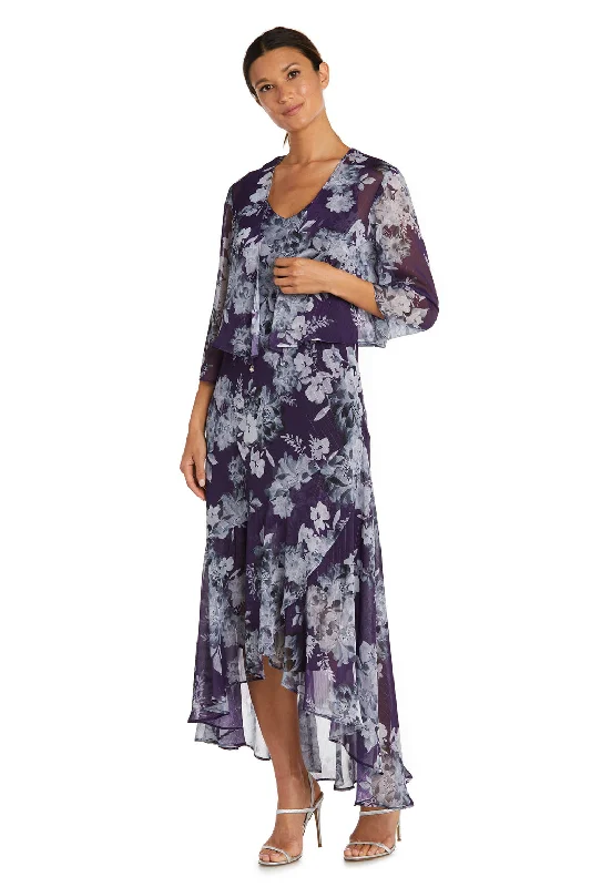 R&M Richards 7973 High Low Floral Mother of the Bride Jacket Dress Denim Fabric Leather Fabric Suede Fabric