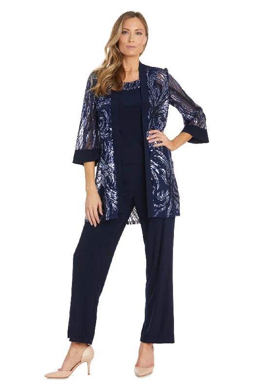 R&M Richards 9731 Long Sequins Jacket Dress Pant Set Cotton Fabric Linen Fabric Terry Fabric