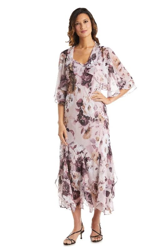 R&M Richards 7915 Long Two Piece Floral Jacket Dress A-Line Jacket Boat Neck Shawl Collar R&M Richards 7915 Long Two Piece Floral Jacket Dress A-Line Jacket Boat Neck Shawl Collar